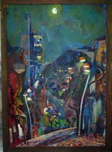 SHVARTSMAN, Vintage Signed Russian Oil Painting, Urban Scene in Moonlight, 99 X  - £517.97 GBP