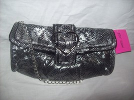 Betsey Johnson New  Black Metallic Silver Python Convertible Clutch Purs... - £18.58 GBP