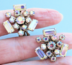 Vintage Aurora Borealis AB Rhinestone JULIANA Style Vintage Clip Earrings - $14.84
