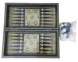 Vintage Black Beige Abalone Mother Of Pearl Inlayed Backgammon Chessboard - £478.49 GBP
