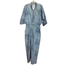 VTG Blue White Stonewashed Denim Jumpsuit Half-Zip M/L Kimono Bat Sleeves Romper - $40.98