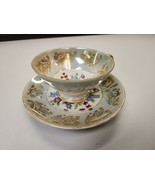 Trimont Gold and Green and Floral Tea Cup and Saucer Vintage Japan China - £52.80 GBP