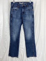 Wrangler Retro Relaxed Boot Size 30x34 Men&#39;s Blue Denim Jeans Distressed - £18.65 GBP