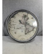 Round Rustic World Map In Farmhouse Style Frame With Glass Front 15&quot; Dia... - $23.98