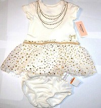 Juicy Couture Baby Girls 2 Pieces Short Sleeves Dress Cream Gold Set 12 M - $48.32