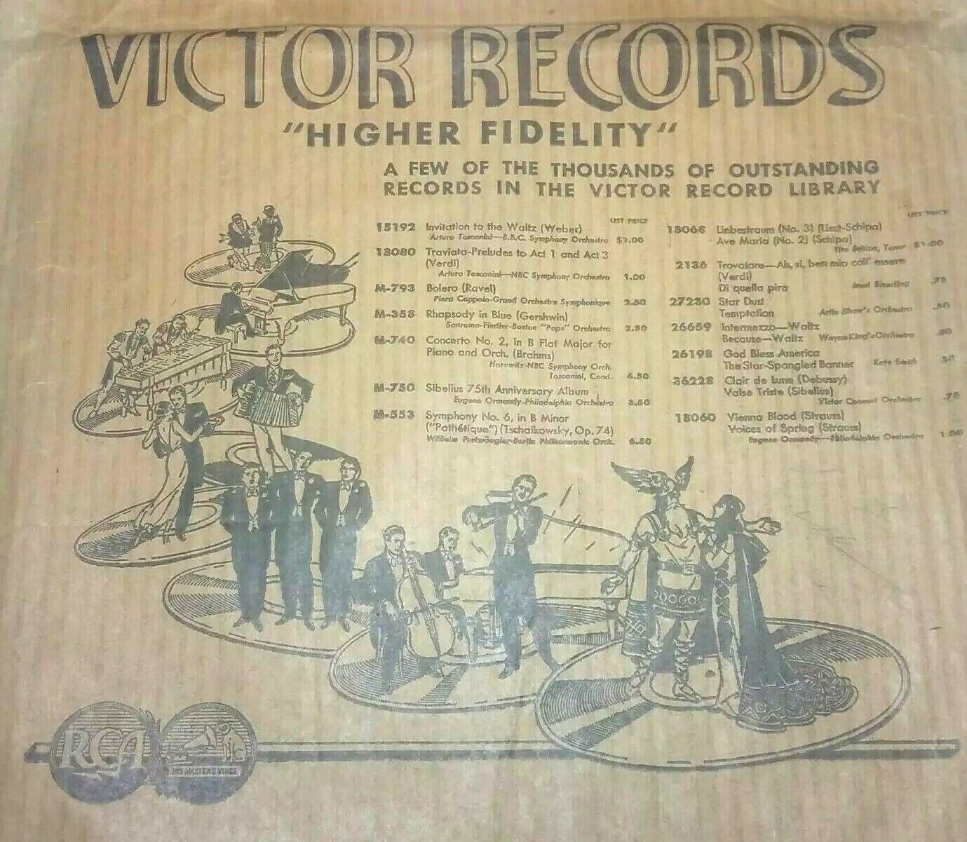 VICTOR RECORDS Printed Paper Bag 78 RPM 1940s - $18.76