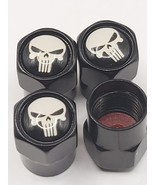 Set of 4 Black Punisher Tire Valve Stem Caps For Car, Standard Fitting #118 - $6.58