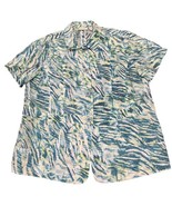 Chico’s 3 Teal Green Linen Nylon Tropical Palms Short Sleeve Button Up B... - £12.46 GBP