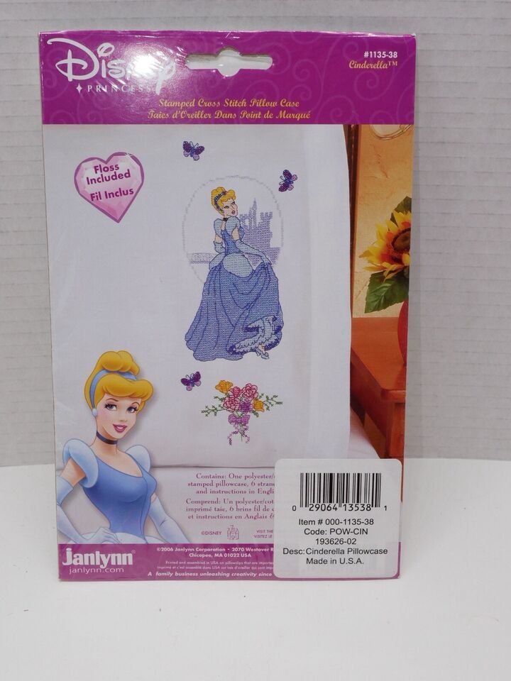 Primary image for Disney Janlynn Cross Stitch Cinderella Pillow Case Kit #1135-38 - NEW