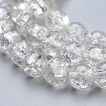 50 Crackle Glass Beads 8mm Clear Veined Bulk Jewelry Supplies Set  - £5.93 GBP