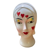 Vtg Hand Painted Porcelain Harlequin Lady Head Coin Bank Made in Taiwan - £56.53 GBP