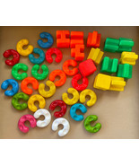 Vintage Playskool Plastic Interlocking Blocks Square &amp; Round 36 Pieces T... - £15.89 GBP