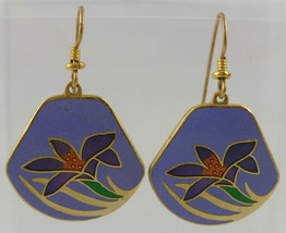 LAUREL BURCH &quot;LILY&quot; Blue Purple Green Enamel Gold-Tone Drop Dangle EARRINGS - £20.29 GBP