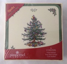 Set of 6 Pimpernel Spode Christmas Tree Coasters Cork Back Gift Boxed - £19.94 GBP