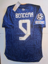 Karim Benzema Real Madrid UCL Match Slim Fit Blue Away Soccer Jersey 2021-2022 - £79.93 GBP