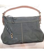 Vintage FOSSIL Black Purse Pebbled Leather Shoulder Bag Brown Handles 75082 - $42.00