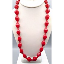 Cherry Red Lucite Bead Necklace, Retro Bright Vintage Strand - £25.30 GBP