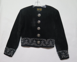 Scully Womens Small Black suede crop embroidered studded vintage jacket ... - $56.49