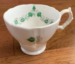 Antique Tea Cup Floral Hand Painted China Porcelain Mug Green Red Flowers - £14.00 GBP