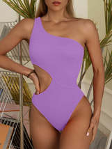 Cutout One Shoulder One-Piece Swimwear, Lavender - $25.00