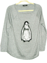 Style&amp;co Womens Embroider Penguin Sweater Top Metallic Silver Gold Speck... - $10.84