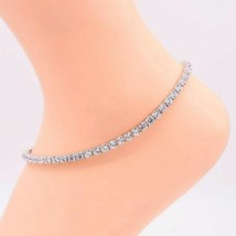 Classy Tennis Anklet 4mm Round 12CT Simulated Diamond 925 Silver Gold Plated - £155.33 GBP