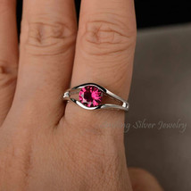 Natural 4Ct  round Cut Red Ruby Ring 14K White  Gold Plated Ring for man/woman - £68.76 GBP