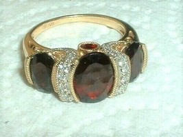 2Ct Ovalado Imitación Granate Tres Piedra Mujer Ring 14K Oro Rosa Chapado Plata - £109.05 GBP