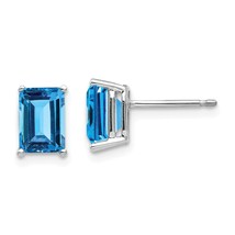 14K WG Emerald Cut Blue Topaz Earrings Jewelry 7x5mm 7mm x 5mm - £121.60 GBP