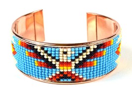 Czech Beaded Adjustable Copper Bracelet with Southwest Inspired Pattern! - $14.80