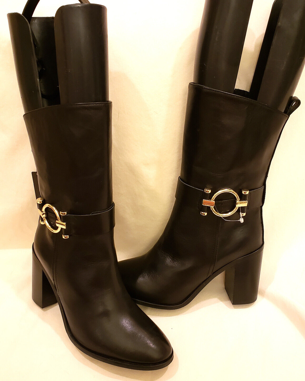 Napoleoni Italy Mid Calf Leather Boots Sz EU 38 US 7.5 Black