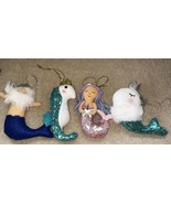 Holiday Time Set of 4 Mermaid Merman Seahorse Whale CHRISTMAS ORNAMENTS ... - £11.83 GBP