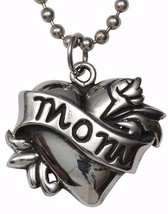 Mom Tattoo Heart Fine Sterling Silver Custom Pendant Ball Chain 925 Femme Metale - £151.03 GBP