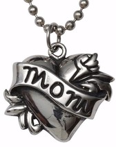 Mom Tattoo Heart Fine Sterling Silver Custom Pendant Ball Chain 925 Femme Metale - £144.28 GBP