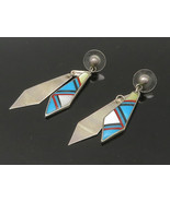 NAVAJO 925 Silver - Vintage Turquoise &amp; Mother Of Pearl Dangle Earrings-... - £69.19 GBP