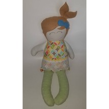 VTG 19&quot; Doll Girl Cloth Face Plush Stuffed Animal Toy Lovey Green Minky Handmade - £19.69 GBP