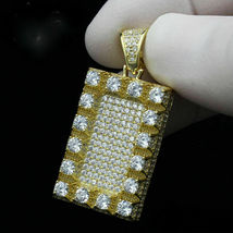 2.10Ct Round Cut Diamond Cross Dog Tag Pendant 14K Yellow Gold Finish Free Chain - £103.28 GBP