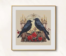 Black Ravens Cross stitch couple pattern pdf - Black Crows cross stitch bird - £16.63 GBP