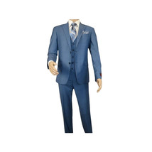 Men Suit BERLUSCONI Turkey 100% Italian Wool Super 180's 3pc Vested #Ber25 Blue image 2