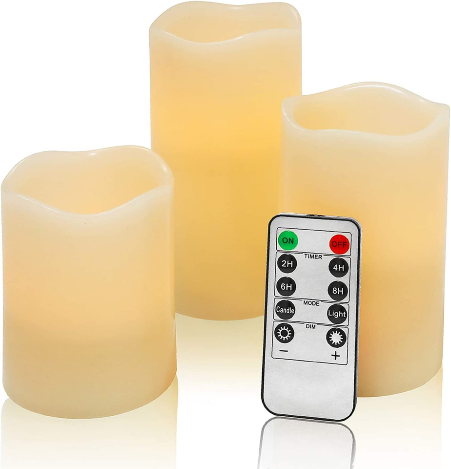 Primary image for Flameless Flickering LED Battery Candles :Set of 3 Ivory Real Wax Pillar Operate