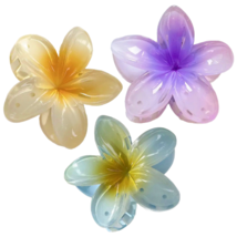 Lot of 3 Flower Hair Claw Shark Clips 3.2&quot; Blue Yellow Purple New Boho A... - £11.32 GBP