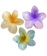Lot of 3 Flower Hair Claw Shark Clips 3.2&quot; Blue Yellow Purple New Boho A... - £11.55 GBP