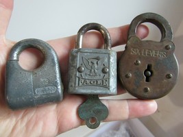 x3 Vintage / Antique Padlock Lot Pad Lock Key Bronze Six Levers Eagle Wise Lock - £31.65 GBP