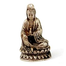 MINIATURE WHITE BRONZE KWAN YIN STATUE 1" Tiny Amulet Talisman Charm Qua... - $10.75