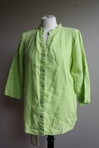 Hot Cotton M Lime Green 100% Linen Button Front Top 3/4 Sleeve - £14.06 GBP