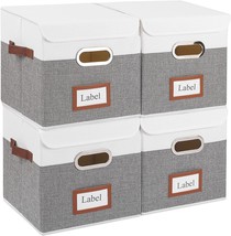Yawinhe 4 Packs Storage Boxes, 11 X 11 X 11 Inch Storage, White/Grey, 4-Pack - £36.07 GBP