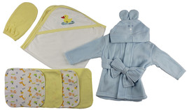 Blue Infant Robe, Yellow Hooded Towel, Washcloths, Hand Washcloth Mitt -... - £36.08 GBP