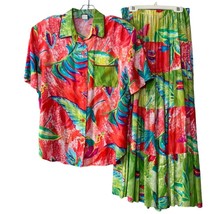 Vintage Ali Miles Womens Hawaiian Floral Top &amp; Skirt Set Size 10 Sm/Med Tropical - £40.39 GBP