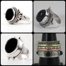 925 Plata Negro Onyx Piedra Preciosa Hecho a Mano 4 PC Unisex Mujer Anillos Lote - £107.37 GBP