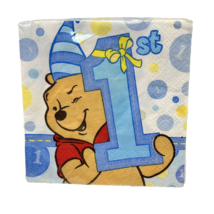 Disney Poohs 1st Birthday Boy Package of 16 Square Napkins New - £5.52 GBP